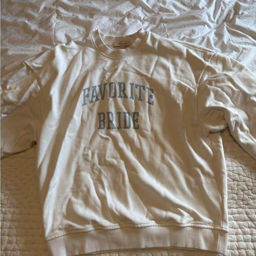 Favorite Daughter Cream Sweater with Blue Text